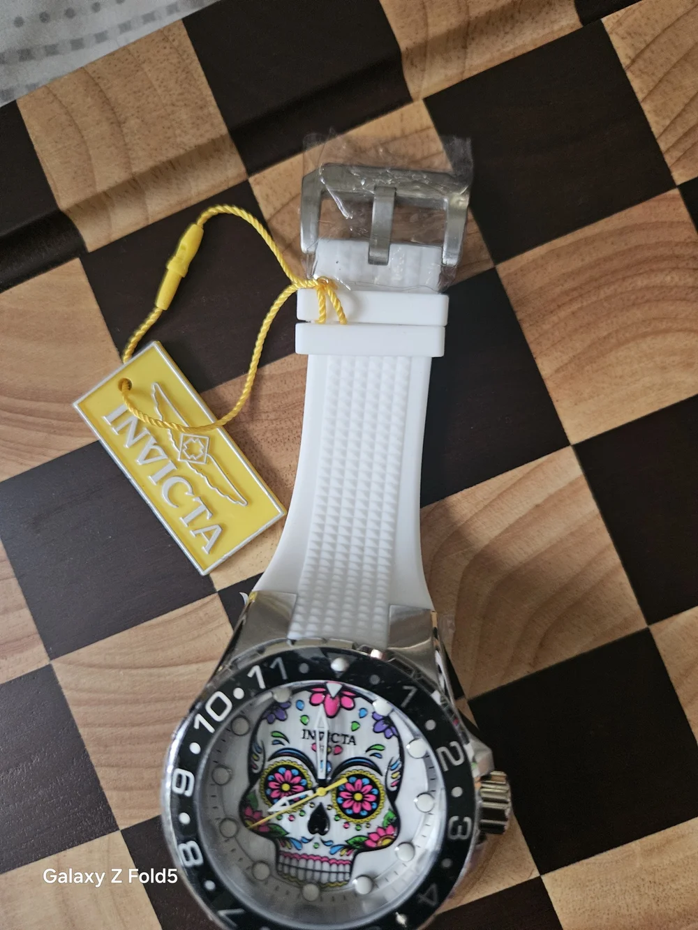 Invicta White Silicone Strap Watch with Colorful Sugar Skull Dial 50mm